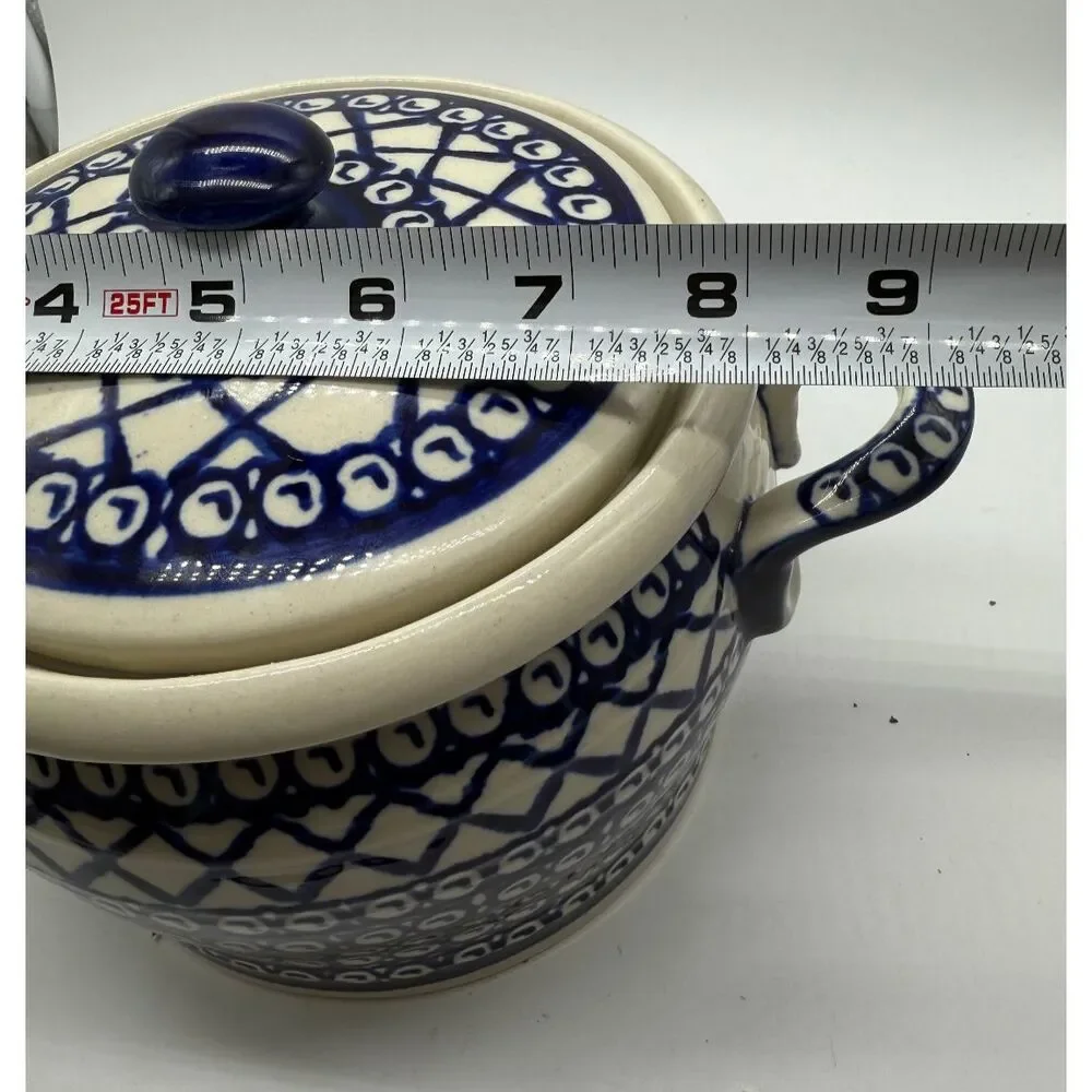 Polish Stoneware Boleslawiec 7” Canister Cookie Jar‎ With Lid T4 Handmade Poland